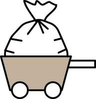 Garbage Bag On Trolley Grey And White Icon. vector