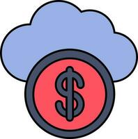 aislado nube con dólar moneda icono en rojo y azul color. vector