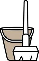 Bucket With Broom Icon In Grey And White Color. vector