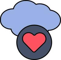 aislado nube con corazón icono en azul y rojo color. vector