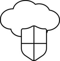 Black Outline Cloud Shield Icon Or Symbol. vector