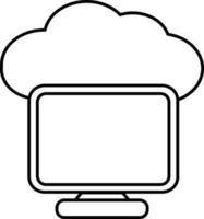 Cloud With Computer Icon In Thin Line Art. vector