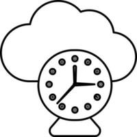 Delgado línea nube con reloj icono. vector