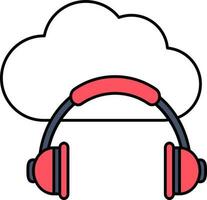 Isolated Cloud And Headphone Icon In White And Red Color. vector