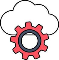 Illustration Of Cloud Setting Icon In White And Red Color. vector