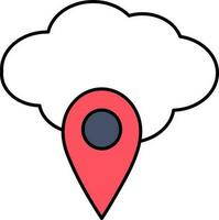 Illustration of Cloud With Location Pin Icon in Red And White Color. vector