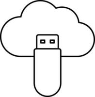 Illustration Of Cloud USB Icon In Outline Style. vector