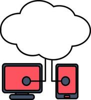 Cloud Connected Devices Icon In White And Red Color. vector