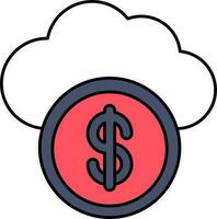 aislado nube con dólar moneda icono en rojo y blanco color. vector