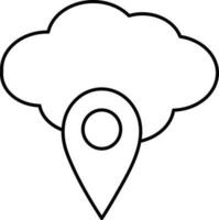 Line Art Cloud With Location Pin Icon Or Symbol. vector