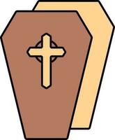 Orange And Brown Color Open Coffin Icon. vector