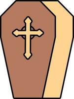 Orange And Brown Color Open Coffin Icon. vector