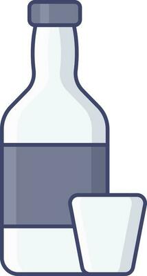 Illustration of Blue Color Bottle With Glass Icon in Flat Style.