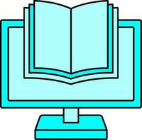 E-Book And Desktop Screen Icon In Cyan Color. vector