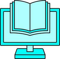 E-Book And Desktop Screen Icon In Cyan Color. vector