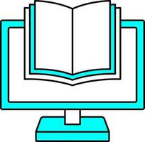 Cyan And White E-Book In Desktop Screen Icon. vector