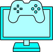 Computer With Video Game Icon Or Symbol In Cyan Color. vector