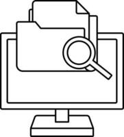 Black Line Art Illustration Of Searching File In Computer Icon. vector