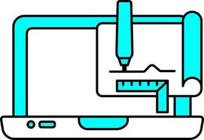 Cyan And White Blueprint In Laptop Screen Icon. vector