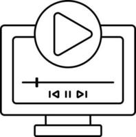 Black Outline Video Play In Monitor Icon. vector