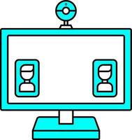 Cyan And White Online Meeting Or Video Calling In Computer Icon. vector