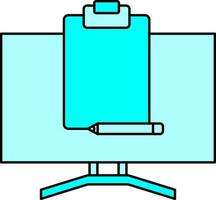 Vector Illustration Of Clipboard Edit In Computer In Cyan Color.