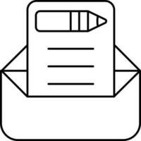 Open Letter With Envelope Icon In Black Line Art. vector