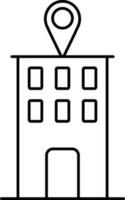 Building With Map Pointer Icon In Line Art. vector