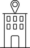 Building With Map Pointer Icon In Line Art. vector