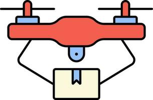 Drone With Delivery Box For Air Delivery Icon In Red And Blue Color. vector