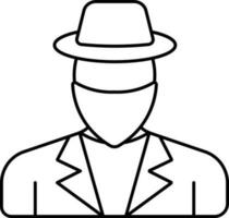 Spy Character Icon In Black Line Art. vector