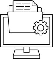 Black Line Art Illustration Of Data Setup Or Manage In Computer Icon. vector