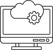 Black Outline Cloud Setup In Computer Icon Or Symbol. vector