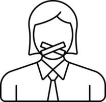 Female Close Mouth With Tape Icon In Black Outline. vector