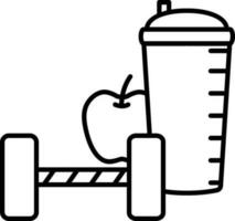 Isolated Dumbbell with Drink icon in Line Art. vector