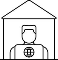 Young Man Working With Laptop From Home Icon In Thin Line vector