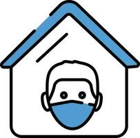 Blue And White Color Man Using Face Mask In House Icon. vector