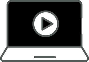 Laptop With Play Button Icon In Black And White Color. vector