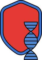 DNA With Shield Icon In Red And Blue Color. vector