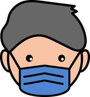 Young Boy Wearing Face Mask Colorful Icon. vector