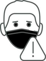 Man Wear A Mask With Warning Sign Icon In Gray Outline. vector