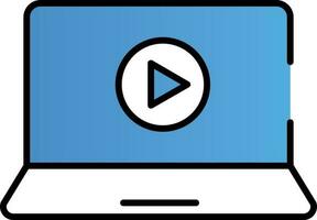 Video Play In Laptop Icon in Blue And White Color. vector