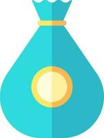 Cyan And Yellow Money Bag Icon Or Symbol. vector