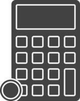 Calculator And Coin Icon In Gray And White Color. vector