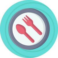 Fork with Spoon On Plate Icon On Blue Background. vector