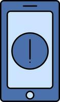 Smartphone With Warning Icon In Blue Color. vector