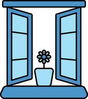 flor maceta con ventana puerta azul icono. vector
