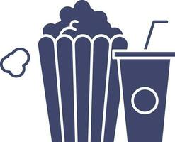 Popcorn With Cold Drink Icon In Blue And White Color. vector