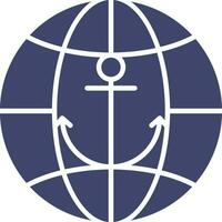 Anchor With Global Icon In Blue And White Color. vector