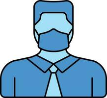 joven empresario o estudiante vistiendo máscara icono en azul color. vector